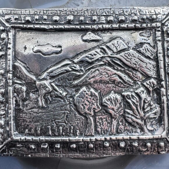 Claire Haye Vintage Silver "Sacred Trust" Rectangle Unisex Heavy Belt Buckle - Picture 5 of 10
